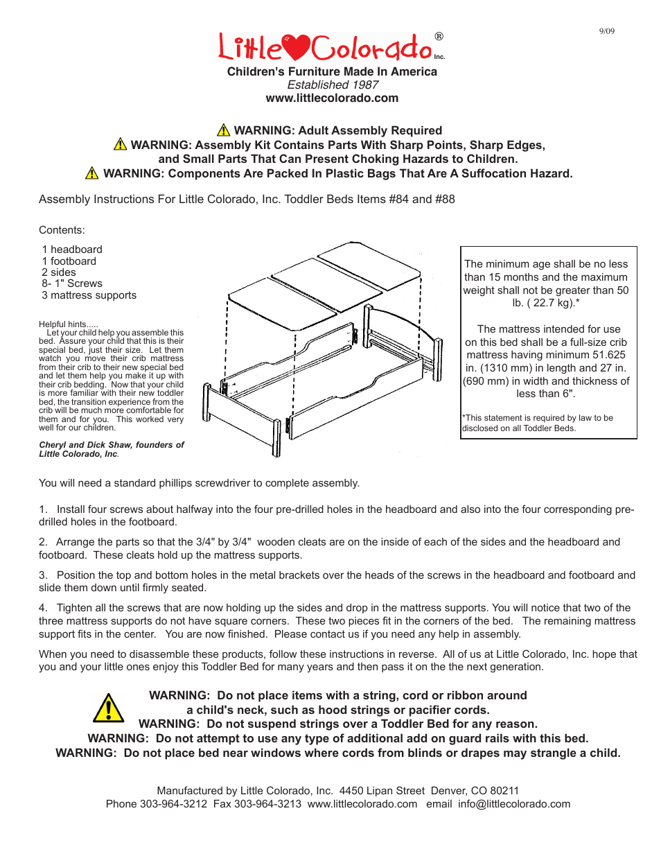 Little Colorado Bed Traditional Toddler 84,88 User Manual | 1 page