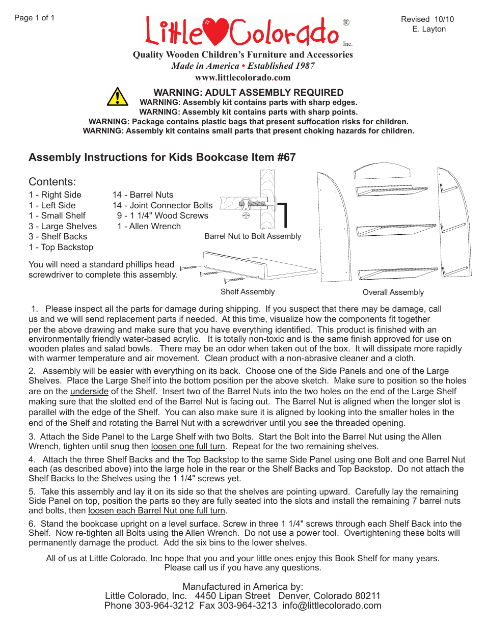 Little Colorado Bookcase Kid's 67 User Manual | 1 page