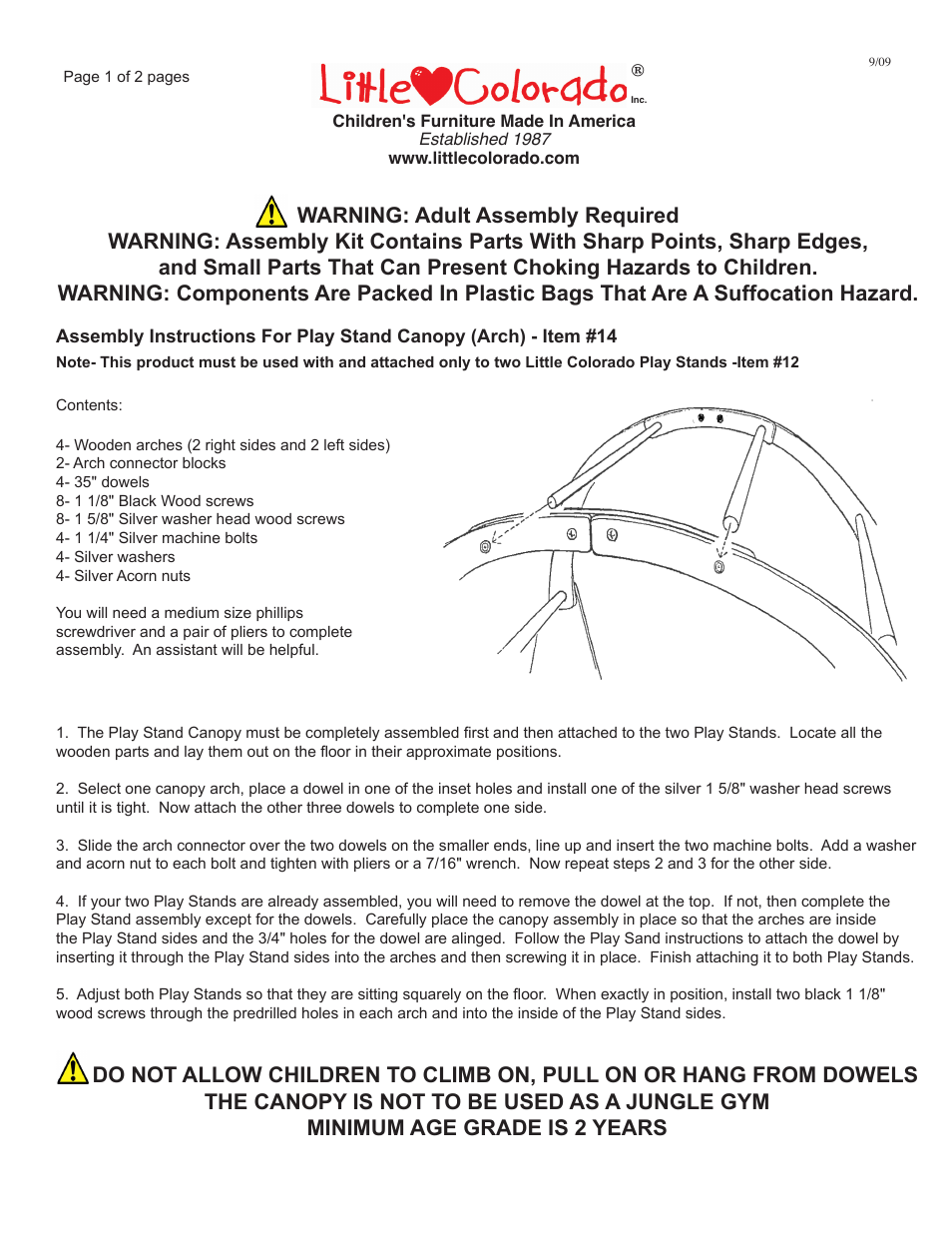 Little Colorado Play Stand Canopy (Arch) 14 User Manual | 2 pages