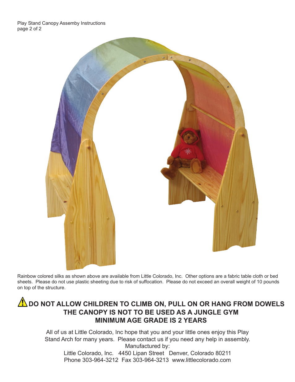 Little Colorado Play Stand Canopy (Arch) 14 User Manual | Page 2 / 2