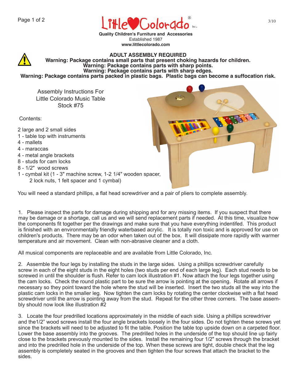 Little Colorado Music Table 75 User Manual | 2 pages