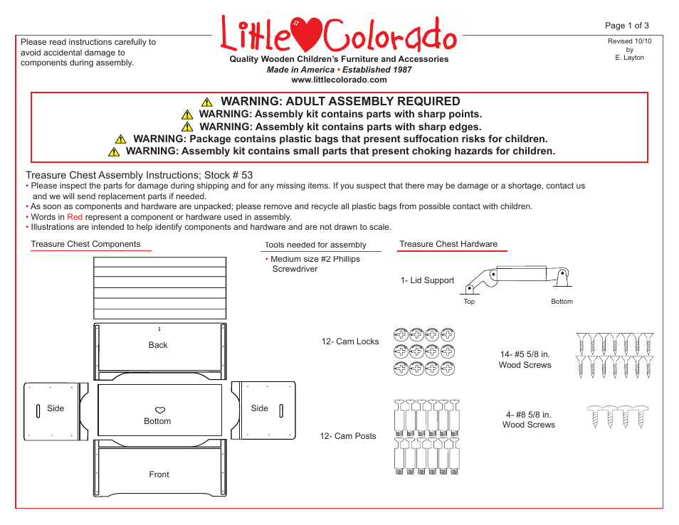 Little Colorado Treasure Chest 53 User Manual | 3 pages