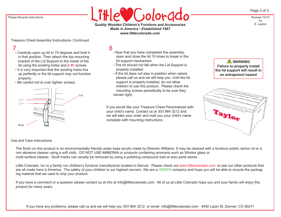 Little Colorado Treasure Chest 53 User Manual | Page 3 / 3