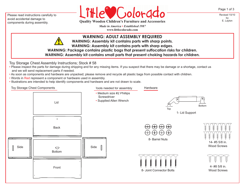 Little Colorado Toy Storage Box 58 User Manual | 3 pages