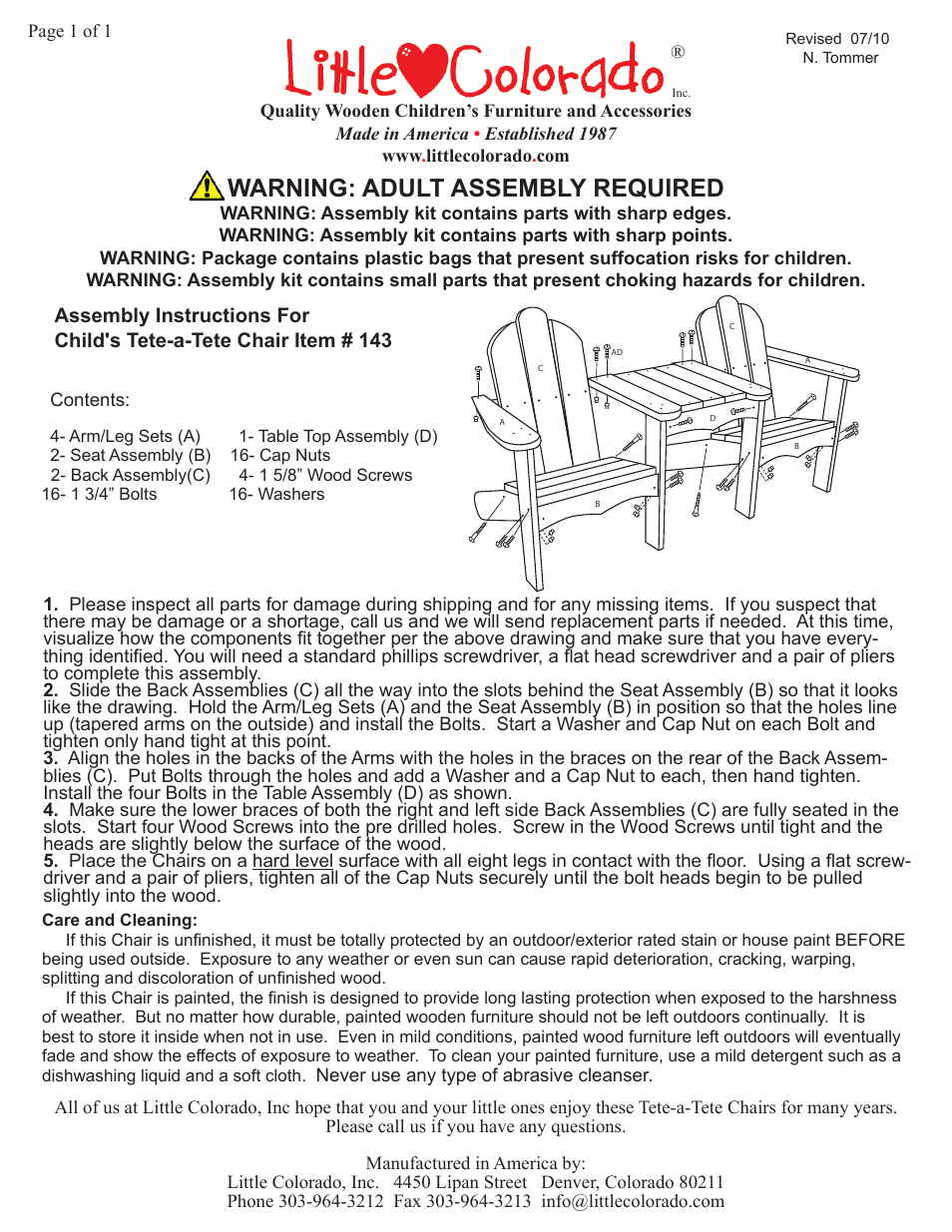 Little Colorado Tete-a-tete Chair 143 User Manual | 1 page