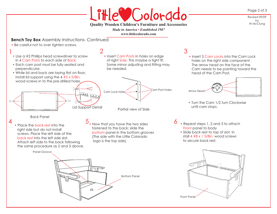 Little Colorado Bench Toy Box 17 User Manual | Page 2 / 3