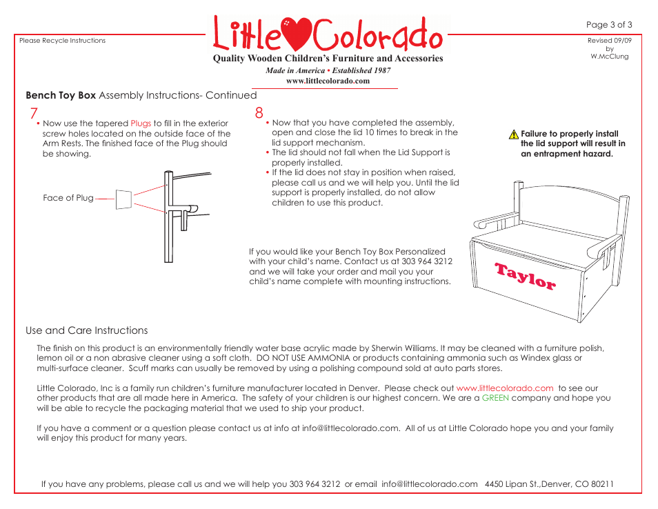 Taylor 7 8 | Little Colorado Bench Toy Box 17 User Manual | Page 3 / 3