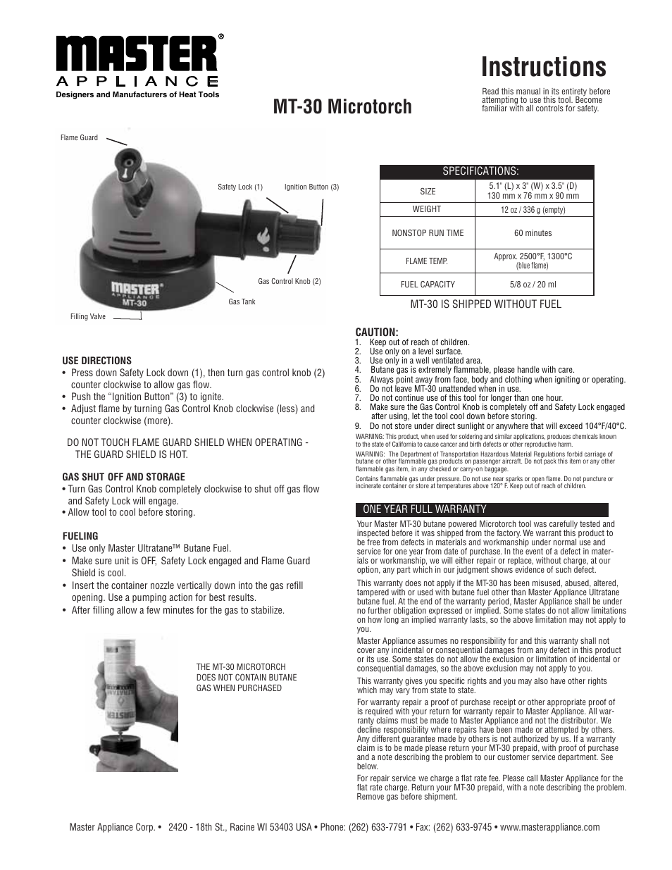 Master Appliance MT-30 Master Microtorch User Manual | 3 pages