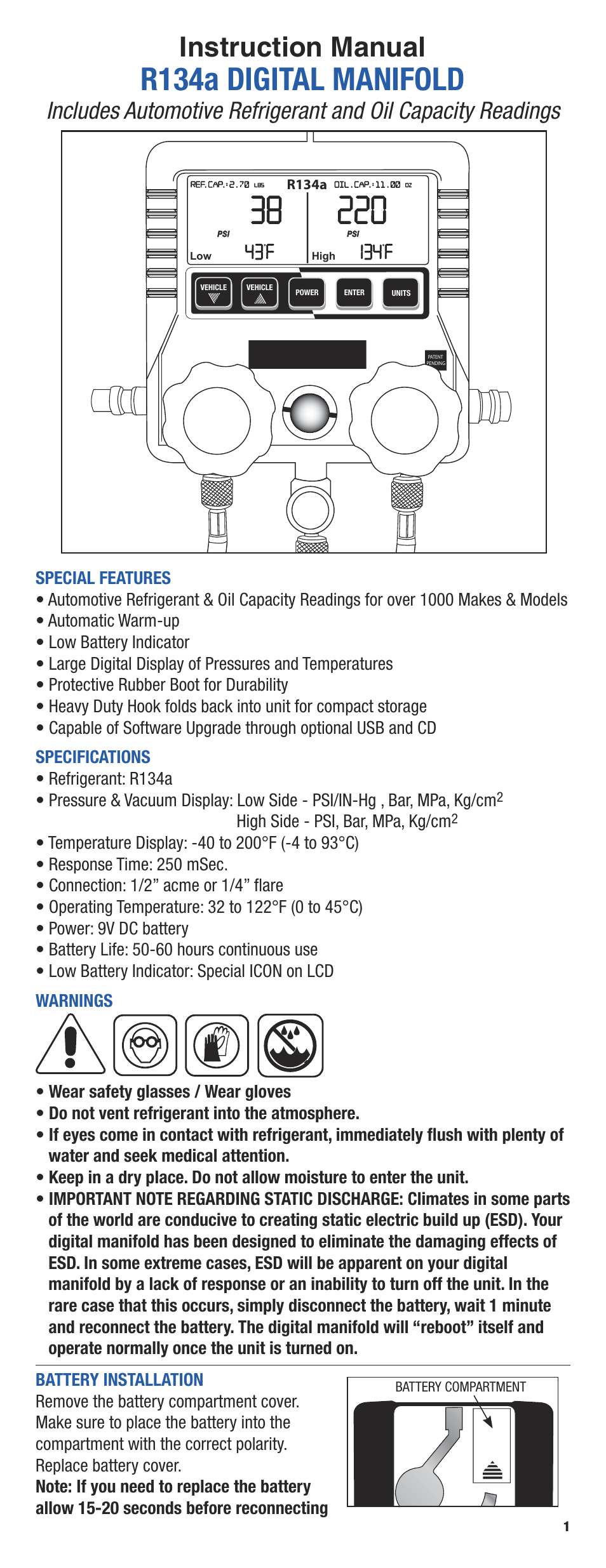 Mastercool R134a Digital Manifold User Manual | 4 pages