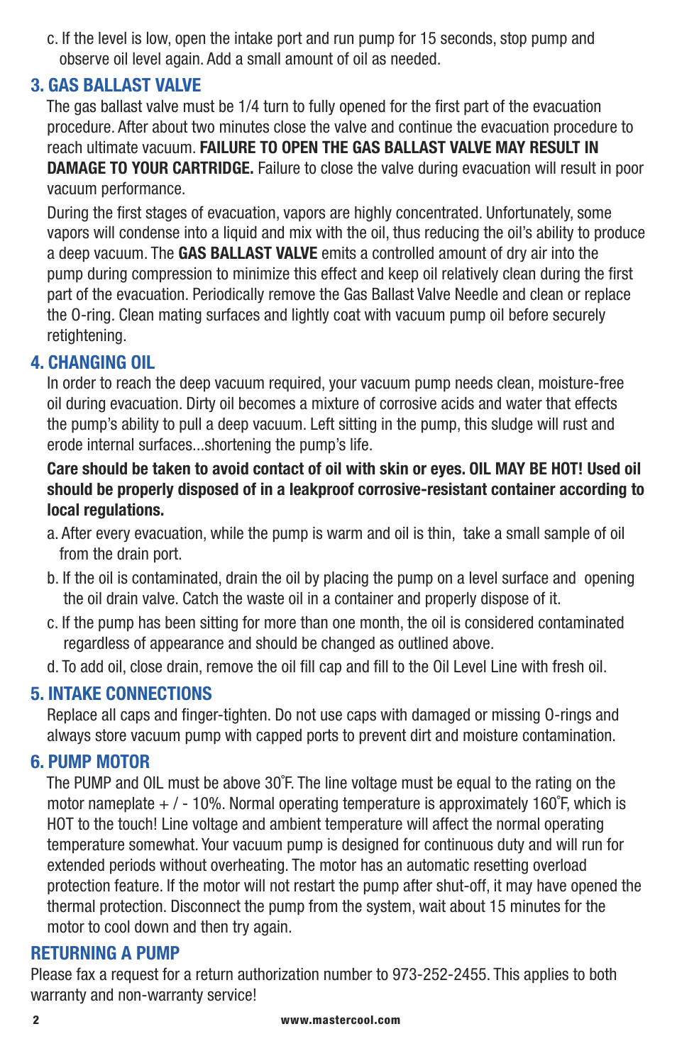 Mastercool 90067 7.5 CFM VACUUM PUMP (TWO STAGE) User Manual | Page 2 / 4