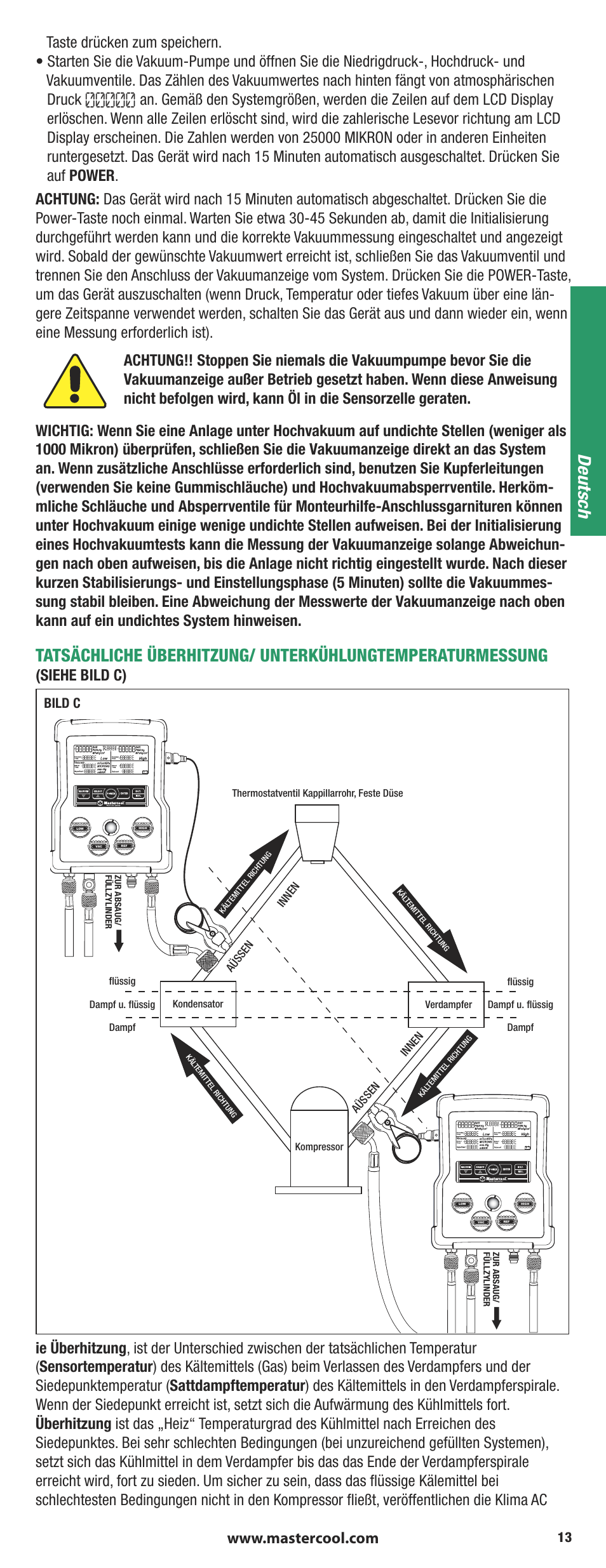 Deutsch, Siehe bild c), Bild c | Mastercool 90413 4-way Valve Digital Manifold User Manual | Page 13 / 48