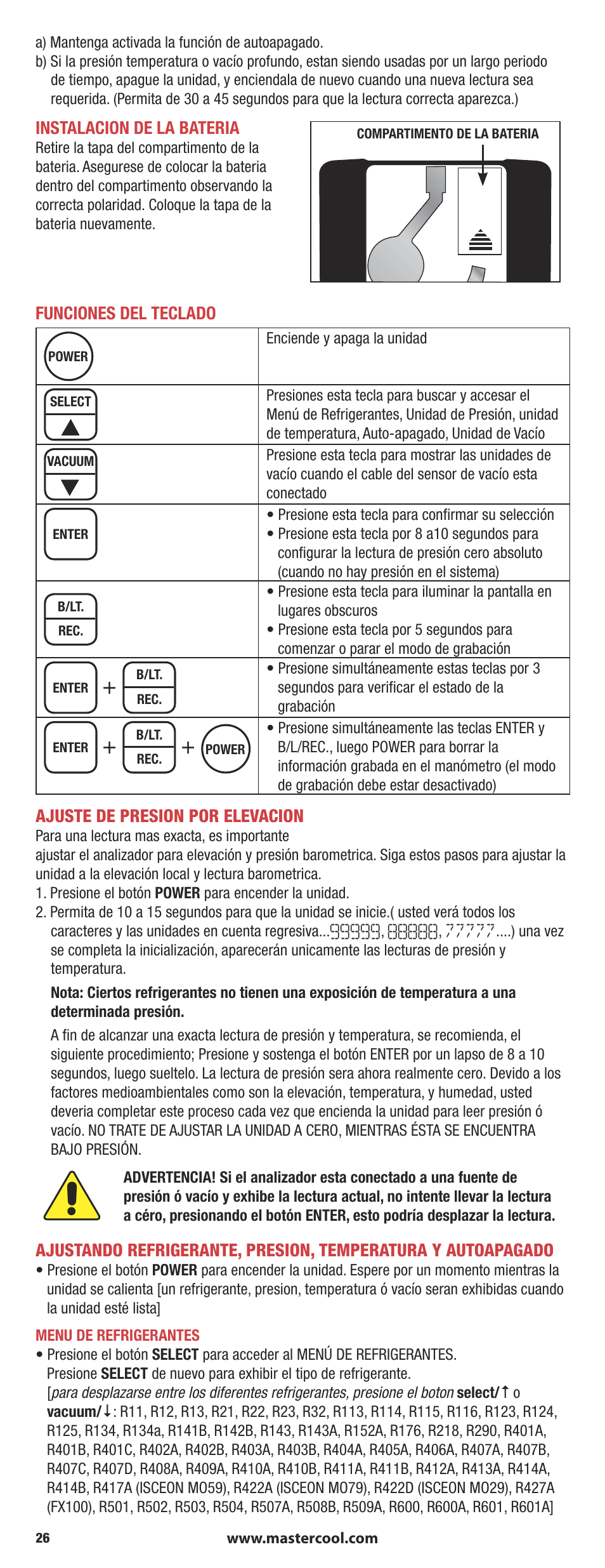Mastercool 90413 4-way Valve Digital Manifold User Manual | Page 26 / 48