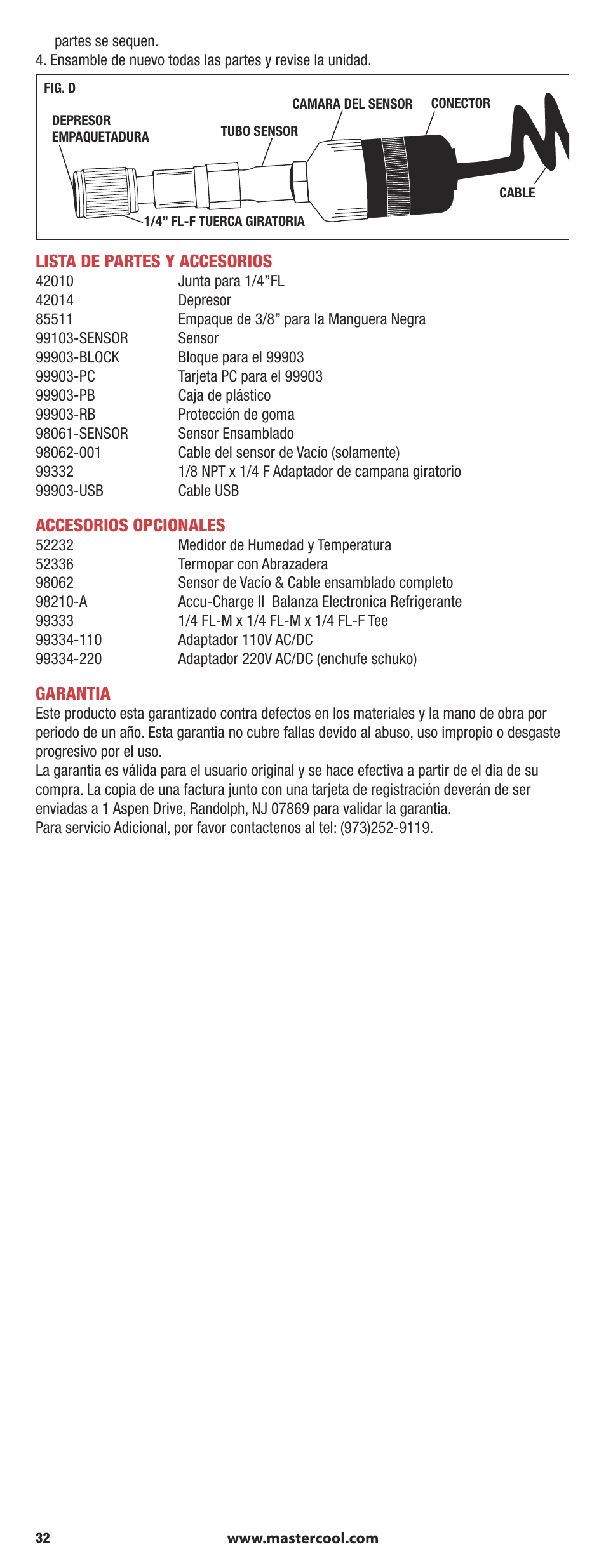 Mastercool 90413 4-way Valve Digital Manifold User Manual | Page 32 / 48