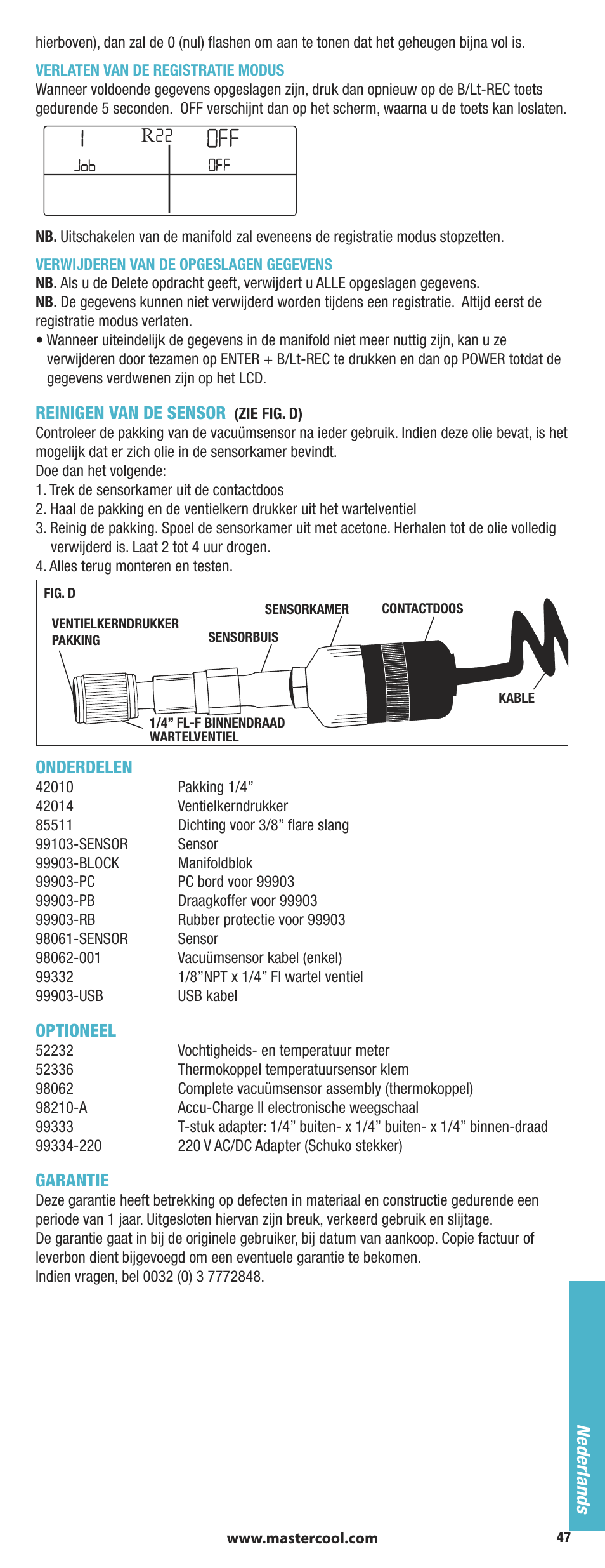 Mastercool 90413 4-way Valve Digital Manifold User Manual | Page 47 / 48