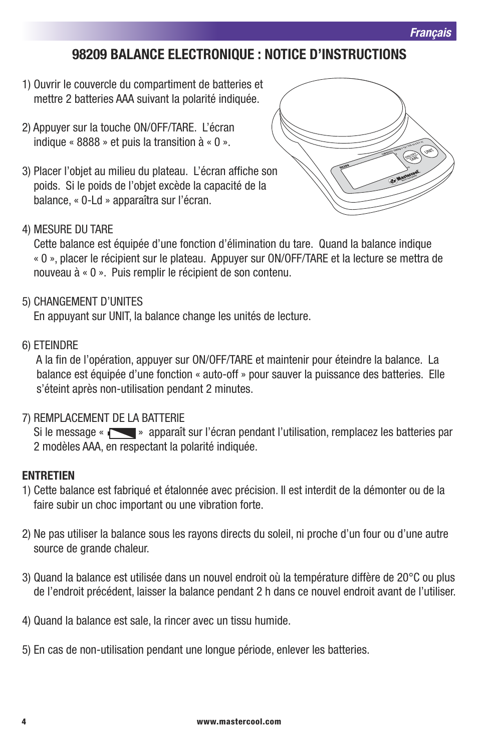 Mastercool 98209 ELECTRONIC REFRIGERANT SCALE User Manual | Page 4 / 8