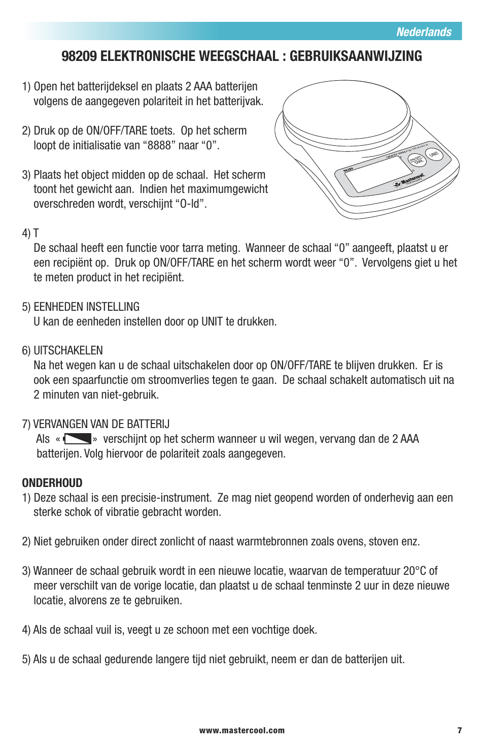 Mastercool 98209 ELECTRONIC REFRIGERANT SCALE User Manual | Page 7 / 8