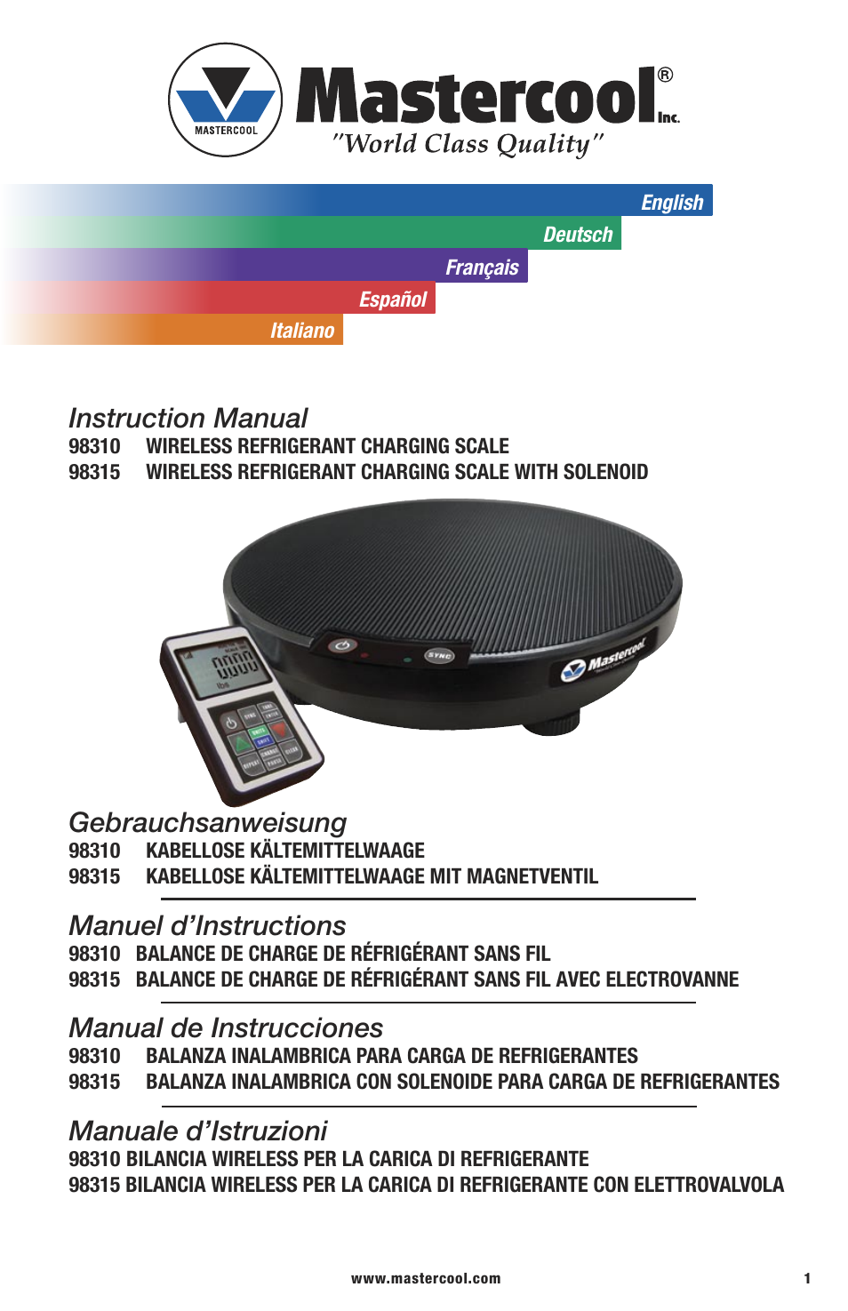 Mastercool 98315 WIRELESS CHARGING SCALE WITH SOLENOID User Manual | 24 pages