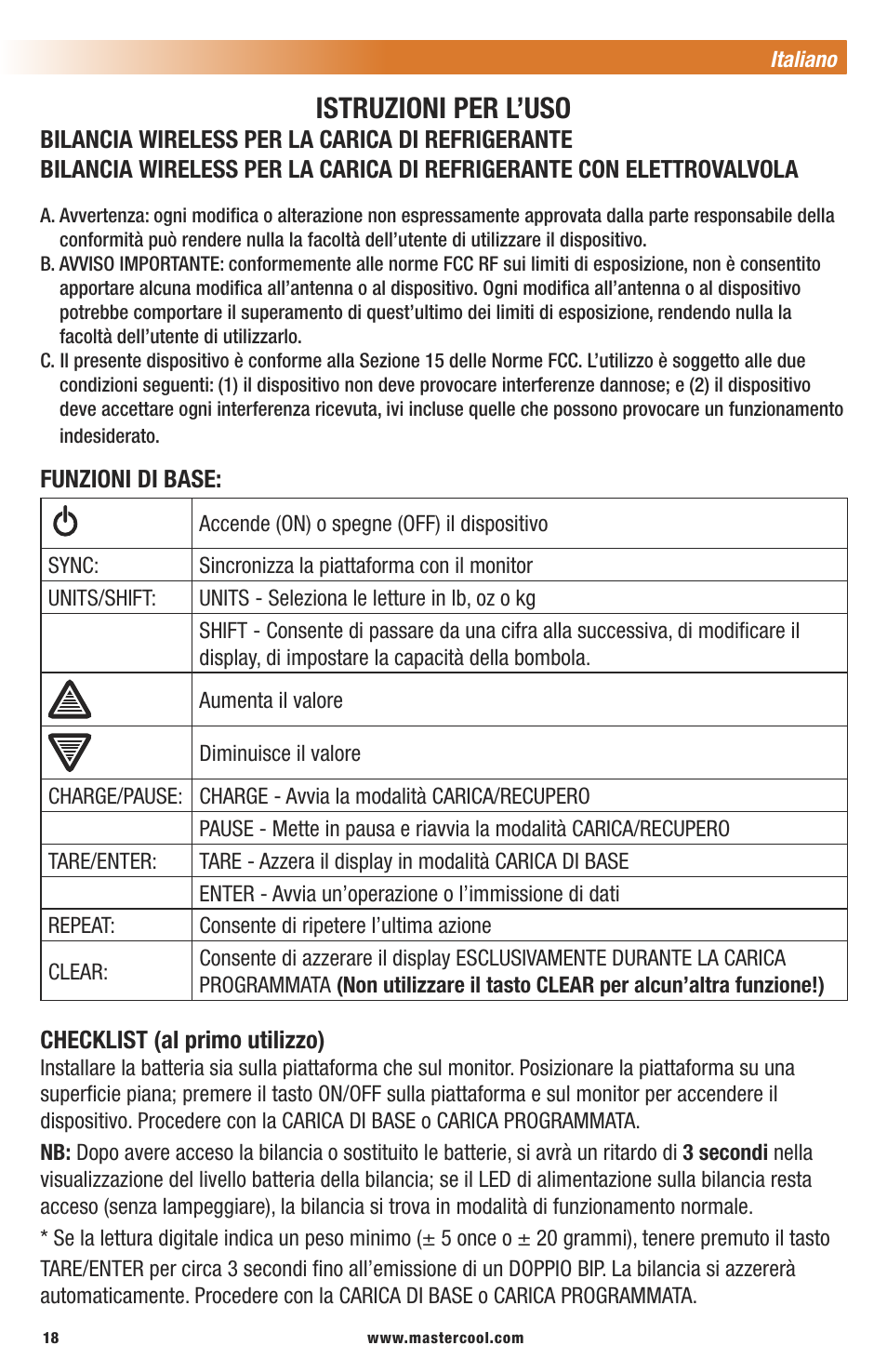 Istruzioni per l’uso | Mastercool 98315 WIRELESS CHARGING SCALE WITH SOLENOID User Manual | Page 18 / 24