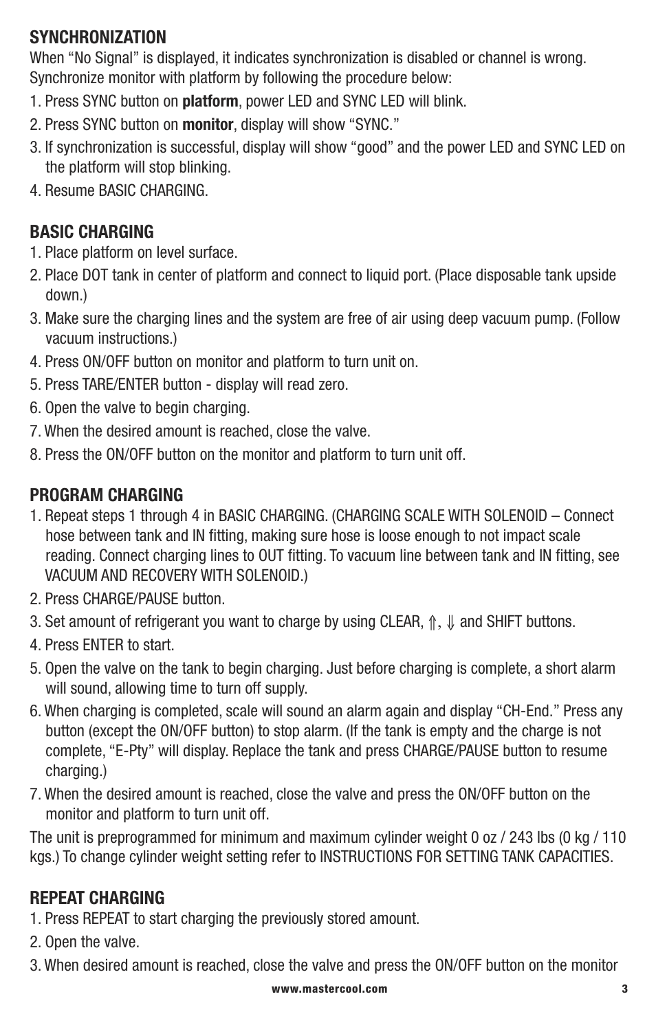 Mastercool 98315 WIRELESS CHARGING SCALE WITH SOLENOID User Manual | Page 3 / 24