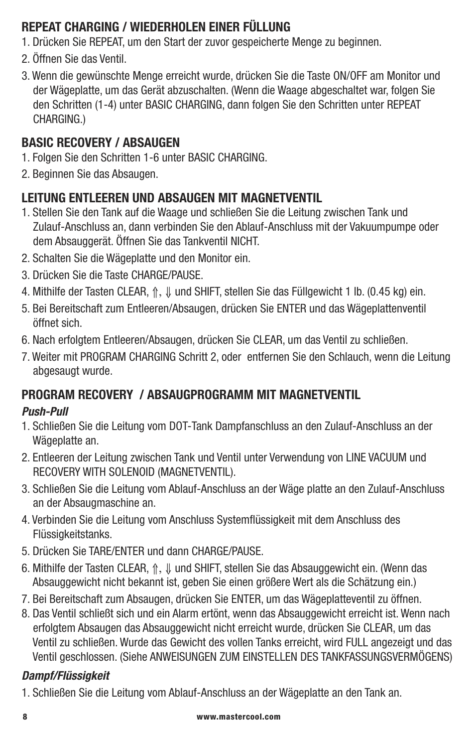 Mastercool 98315 WIRELESS CHARGING SCALE WITH SOLENOID User Manual | Page 8 / 24