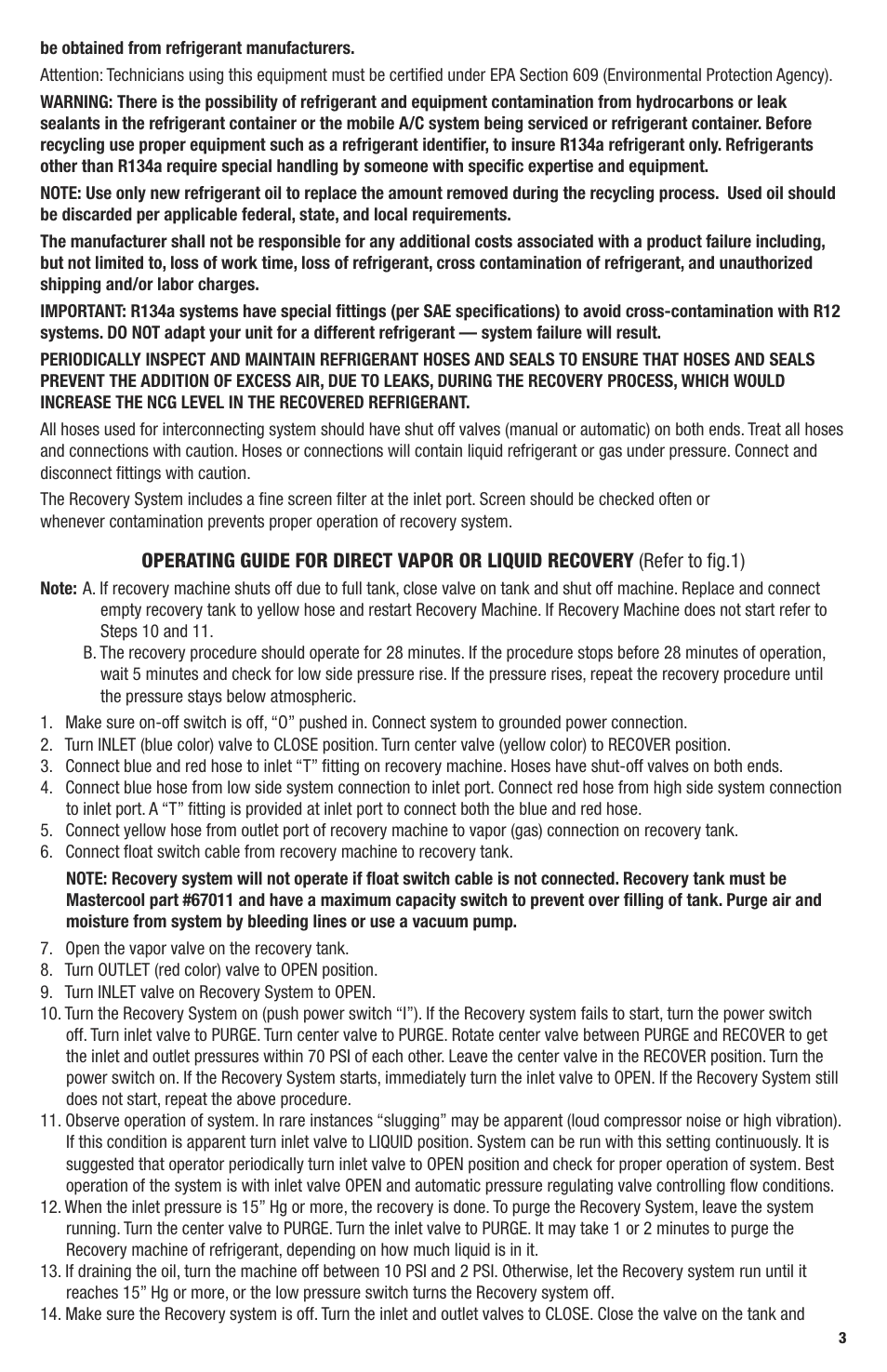 Mastercool 69110 AUTOMOTIVE A-C RECOVERY SYSTEM User Manual | Page 3 / 4