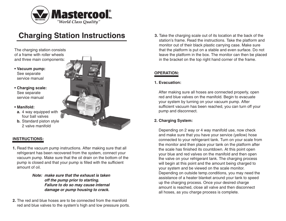Mastercool 91580-91588 Charging Station User Manual | 1 page