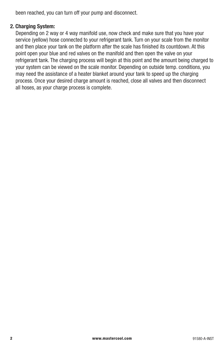 Mastercool 91585-B Single Stage Charging Station User Manual | Page 2 / 2