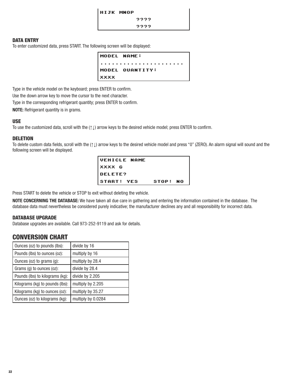 Conversion chart | Mastercool 69788 RECOVERY_RECYCLE_RECHARGE User Manual | Page 22 / 24