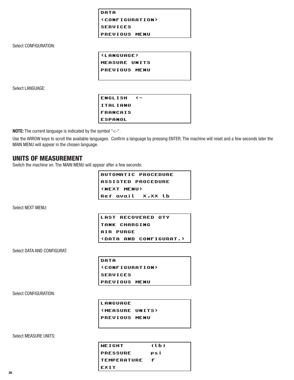 Units of measurement | Mastercool 69788-A R134a RECOVERY_RECYCLE_RECHARGE User Manual | Page 20 / 24