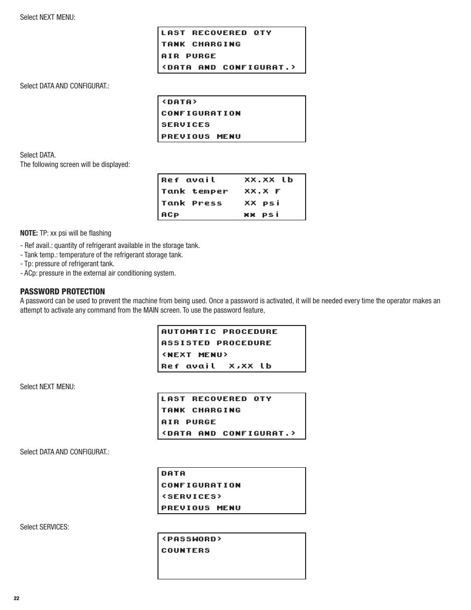 Password protection | Mastercool 69788-A R134a RECOVERY_RECYCLE_RECHARGE User Manual | Page 22 / 24