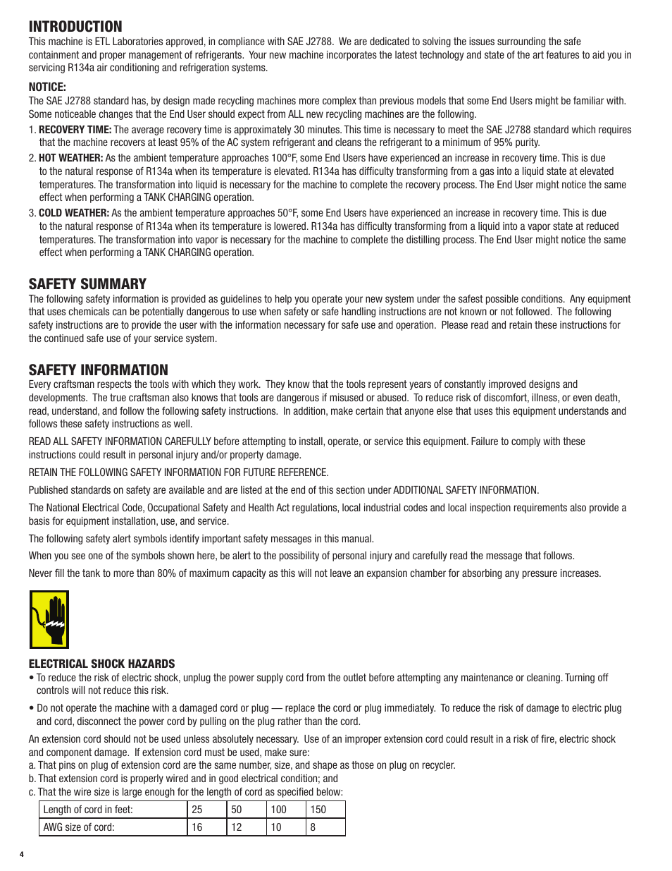 Introduction, Safety summary, Safety information | Mastercool 69788-A R134a RECOVERY_RECYCLE_RECHARGE User Manual | Page 4 / 24