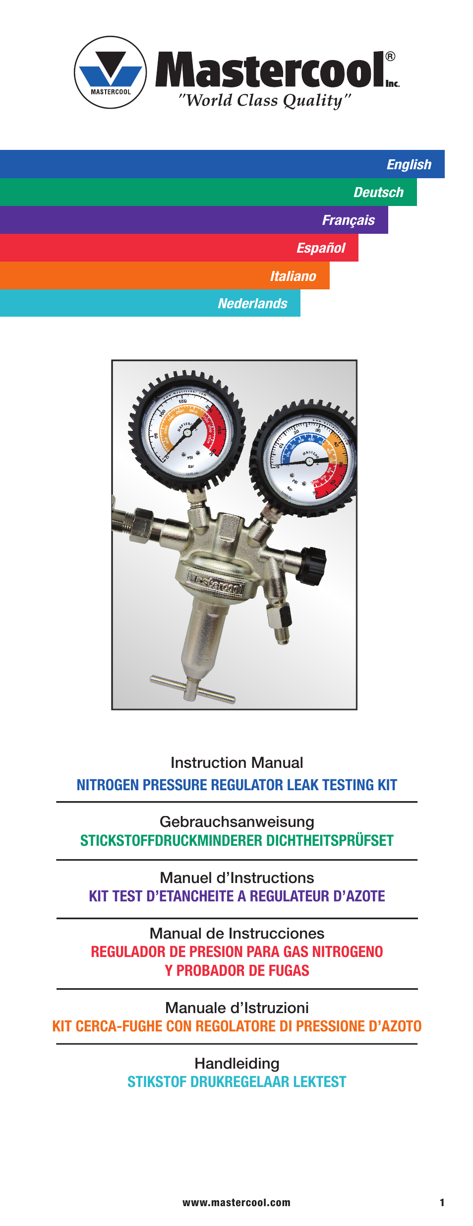 Mastercool 53040 PRESSURE TESTING REGULATOR KIT User Manual | 20 pages