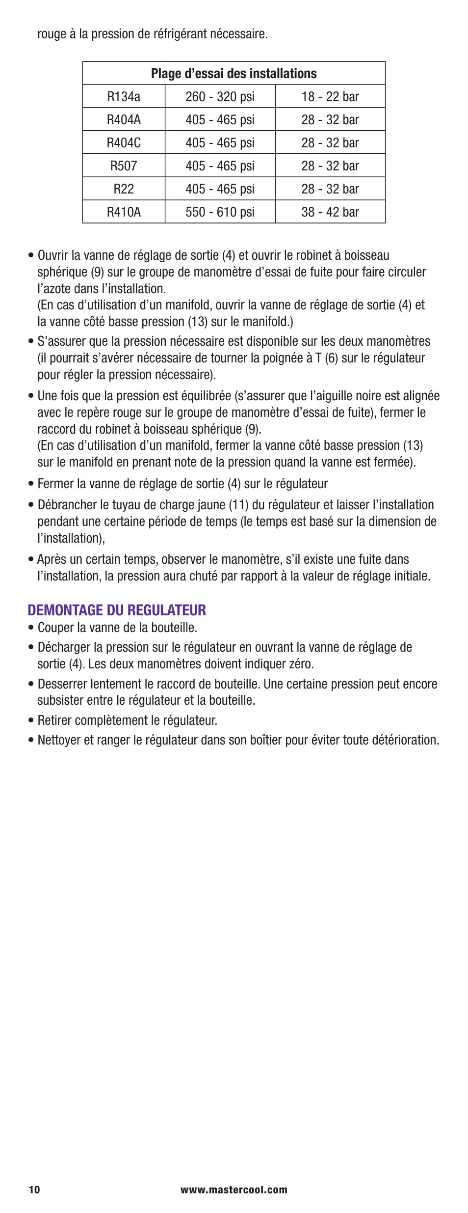 Mastercool 53040 PRESSURE TESTING REGULATOR KIT User Manual | Page 10 / 20