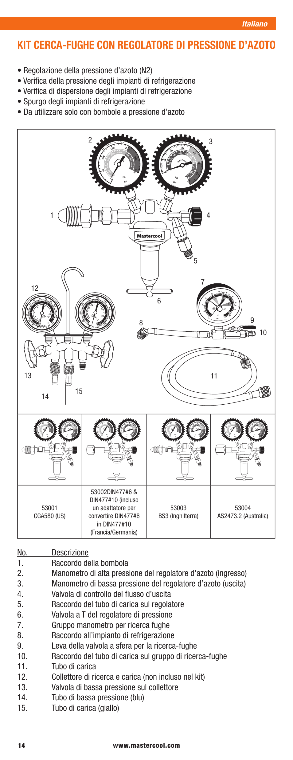 Mastercool 53040 PRESSURE TESTING REGULATOR KIT User Manual | Page 14 / 20