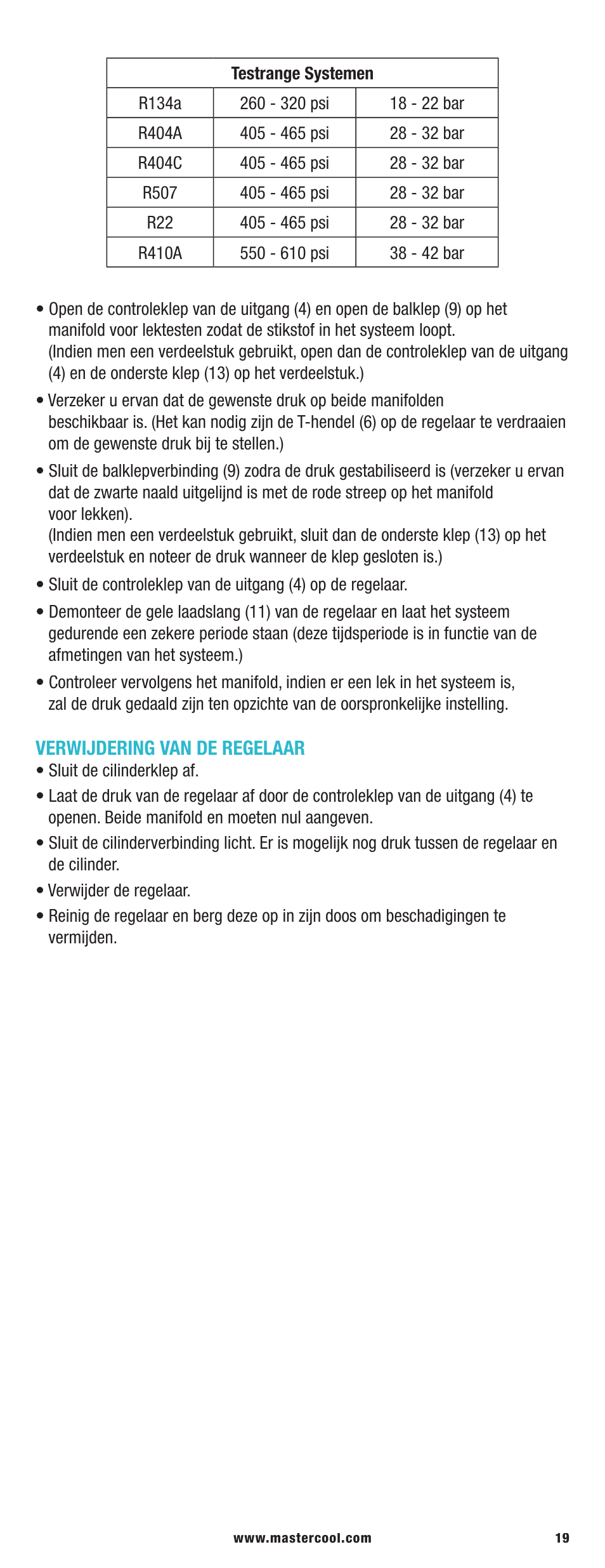 Mastercool 53040 PRESSURE TESTING REGULATOR KIT User Manual | Page 19 / 20