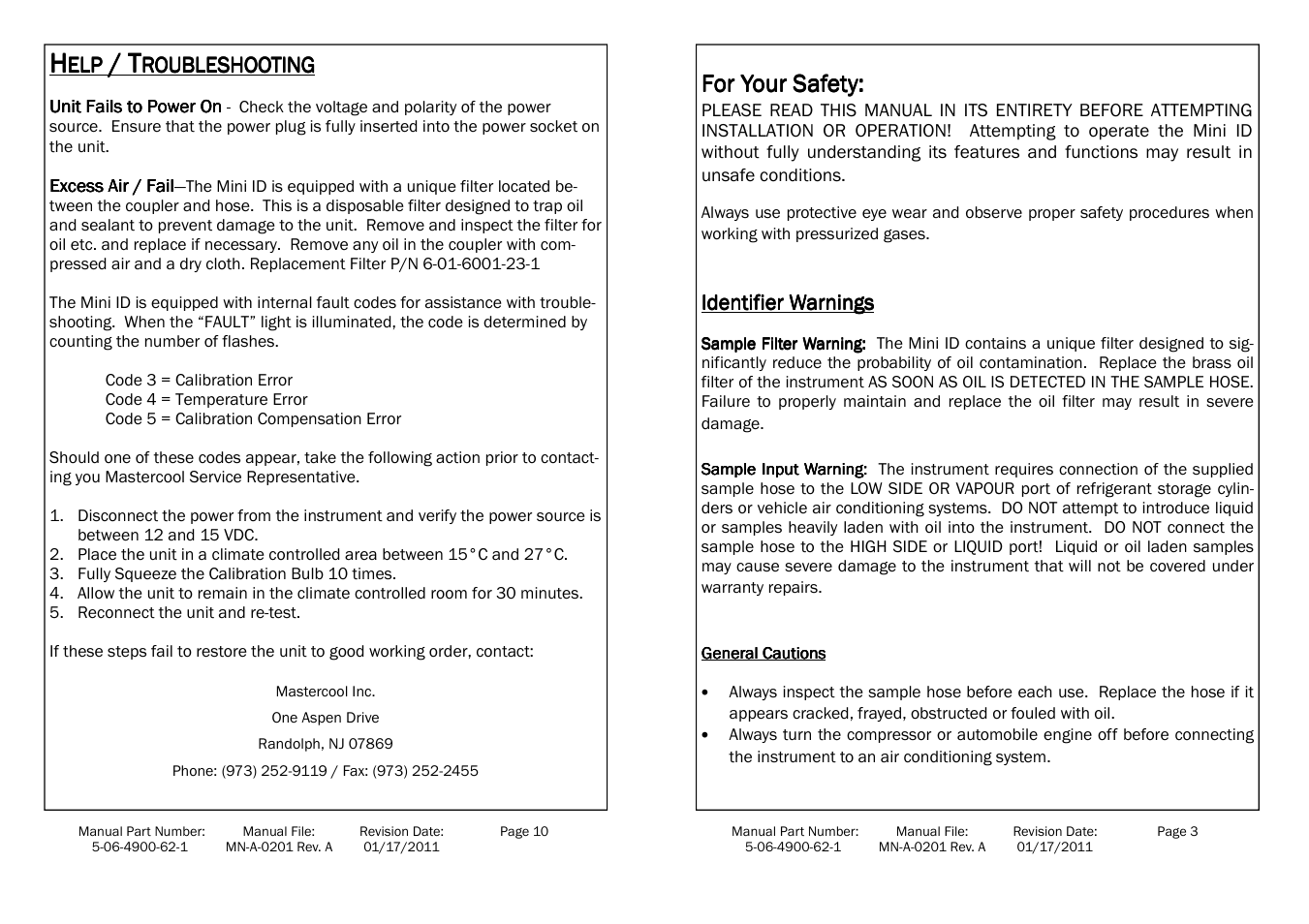 For your safety | Mastercool 69134-A REFRIGERANT IDENTIFIER FOR R134a User Manual | Page 5 / 8