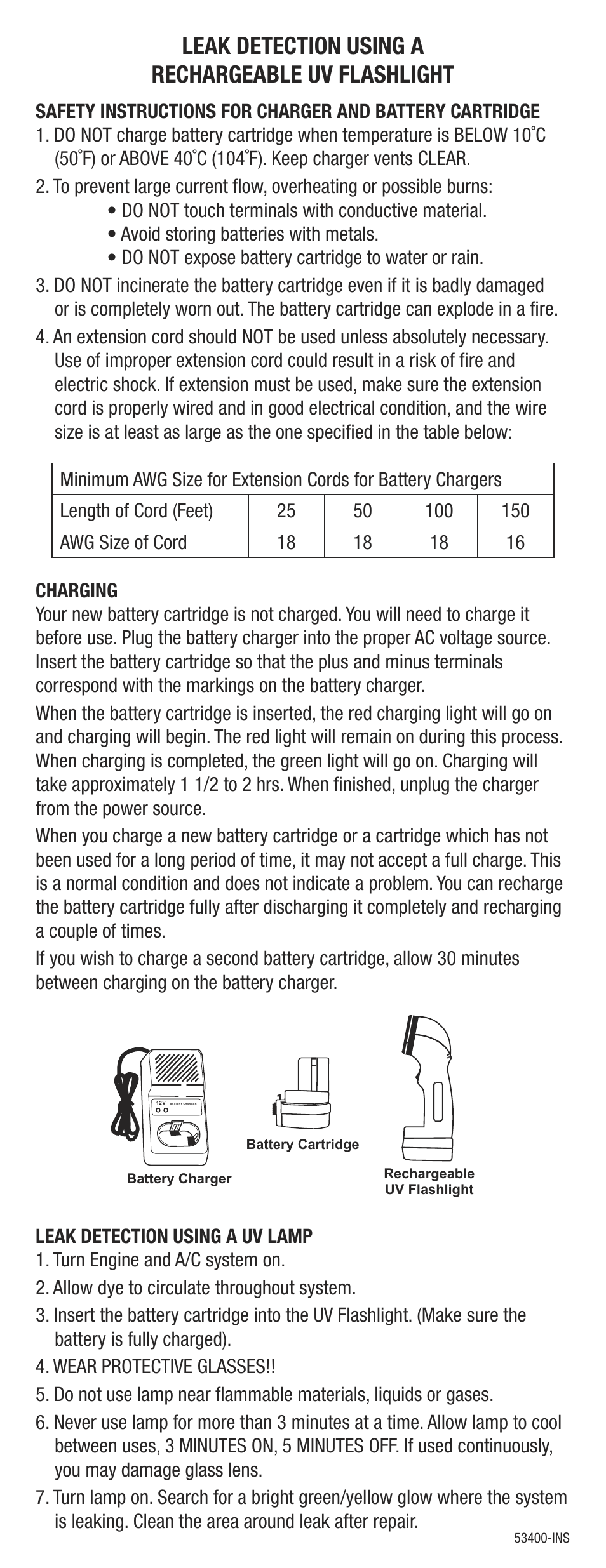 Mastercool 53412 RECHARGEABLE UV LIGHT (12V_50 WATT) User Manual | 1 page