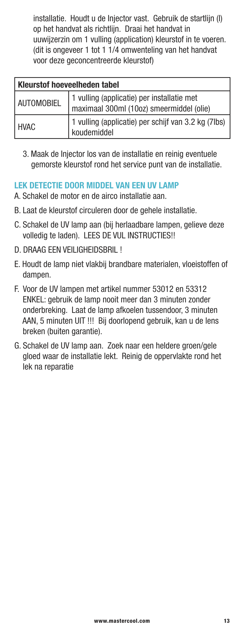 Mastercool 53451-C-220 UV LEAK LOCATOR KITS User Manual | Page 13 / 16
