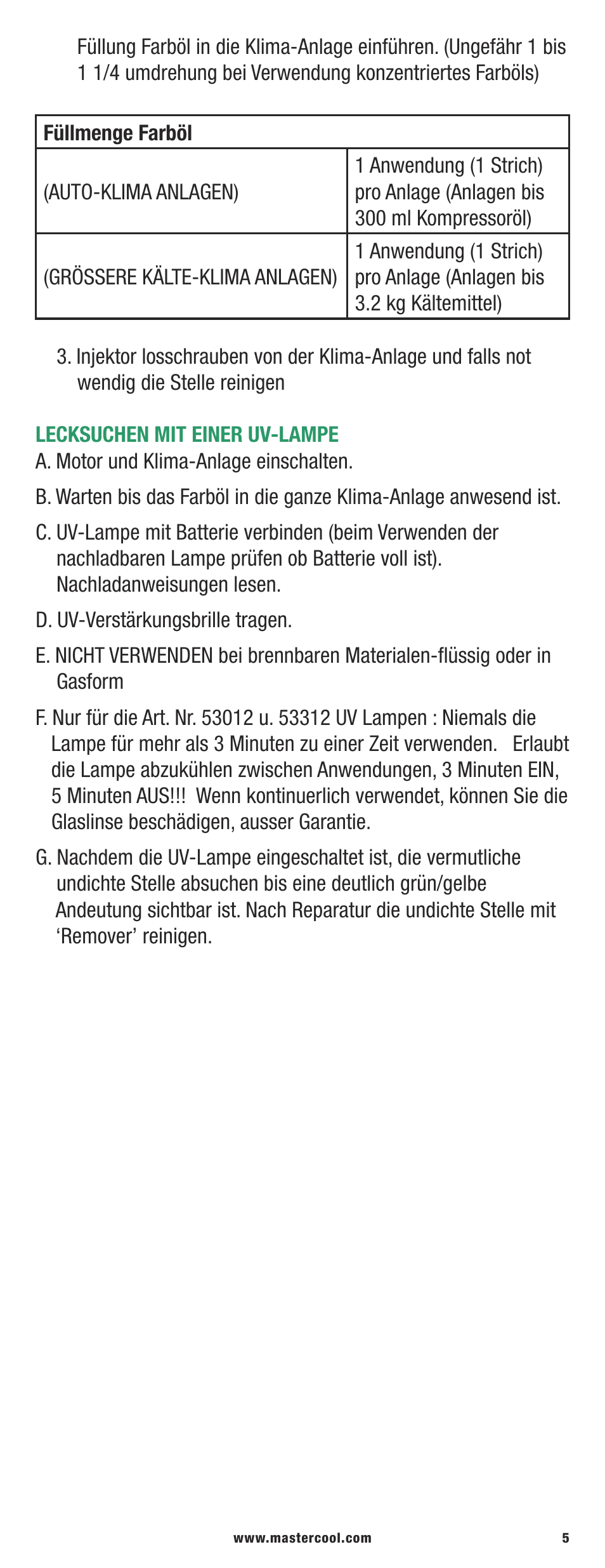 Mastercool 53451-C-220 UV LEAK LOCATOR KITS User Manual | Page 5 / 16