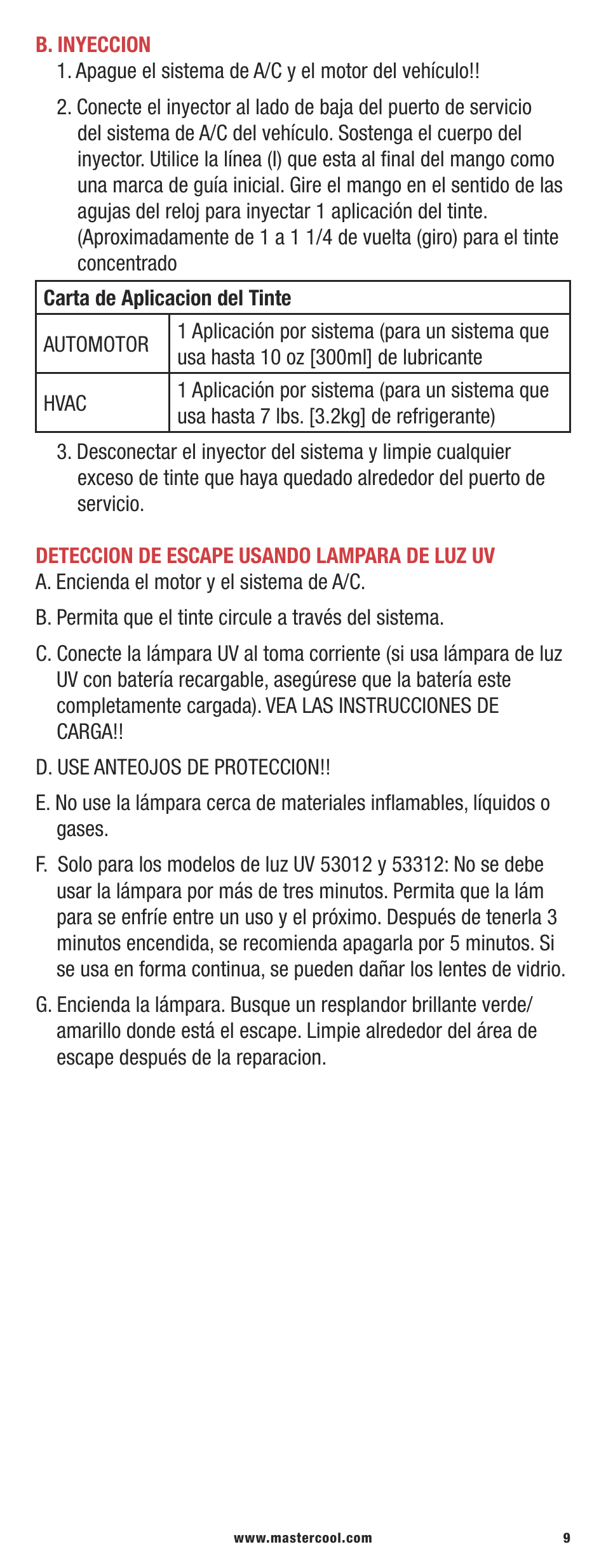 Mastercool 53451-C-220 UV LEAK LOCATOR KITS User Manual | Page 9 / 16