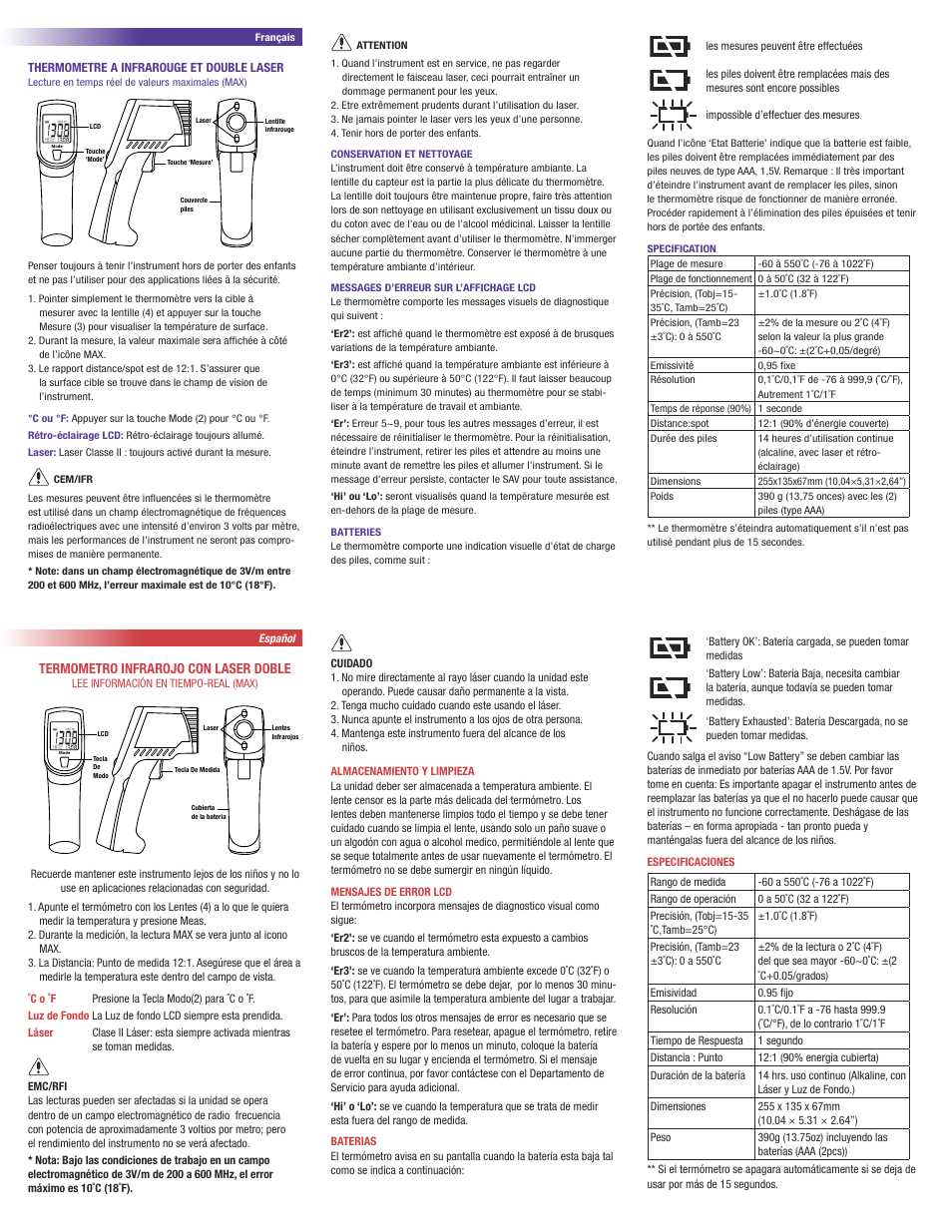 Termometro infrarojo con laser doble | Mastercool 52224-C DUAL LASER INFRARED THERMOMETER User Manual | Page 2 / 2