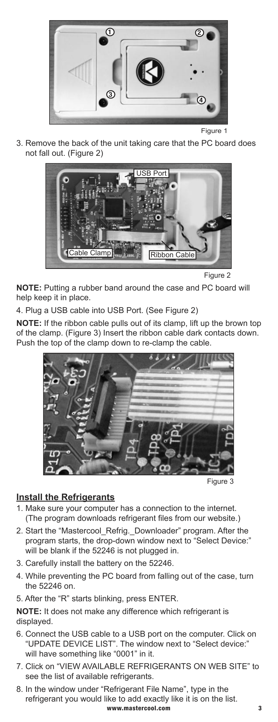 Install the refrigerants | Mastercool 52246 COMPACT SUBCOOL_SUPERHEAT CALCULATOR User Manual | Page 3 / 4