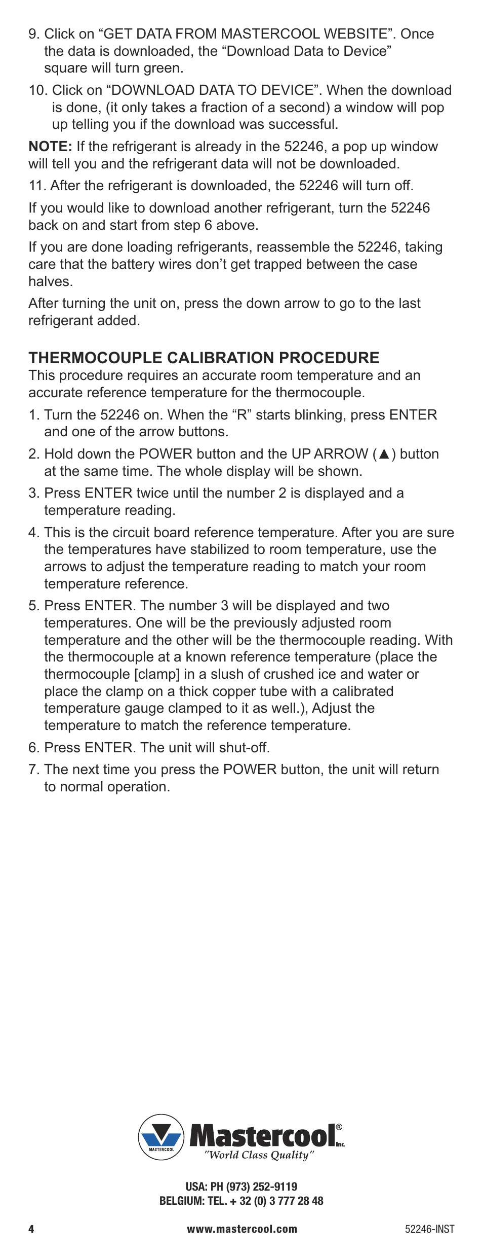 Thermocouple calibration procedure | Mastercool 52246 COMPACT SUBCOOL_SUPERHEAT CALCULATOR User Manual | Page 4 / 4