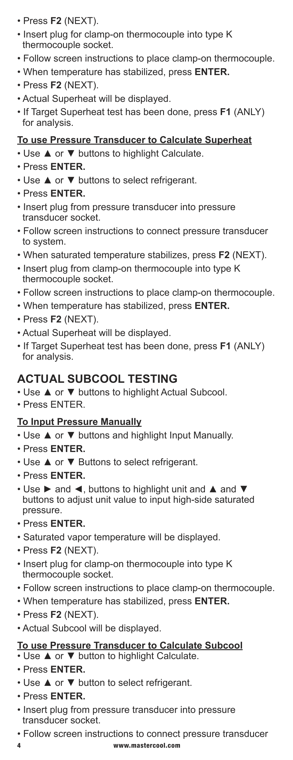 Actual subcool testing | Mastercool 52251 A_C SYSTEM ANALYZER User Manual | Page 4 / 8