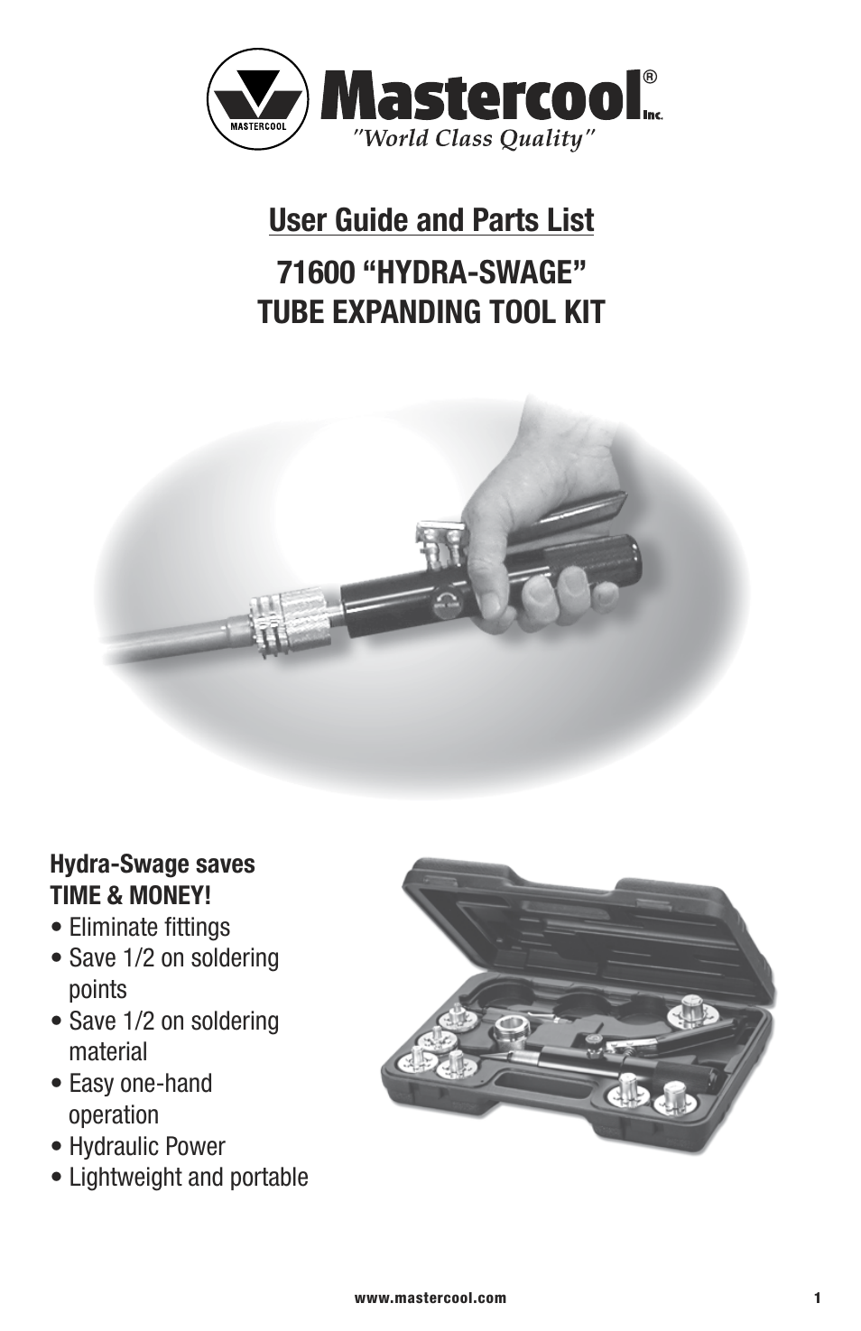 Mastercool 71600 TUBE EXPANDING TOOL KIT (7 Head Kit) User Manual | 4 pages