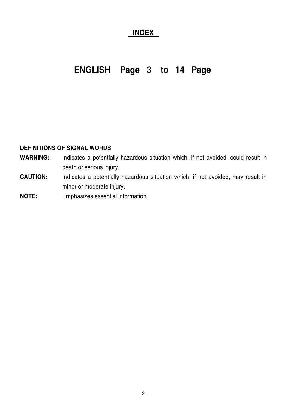 English page 3 to 14 page | MAX TA551A/16-11 User Manual | Page 2 / 15