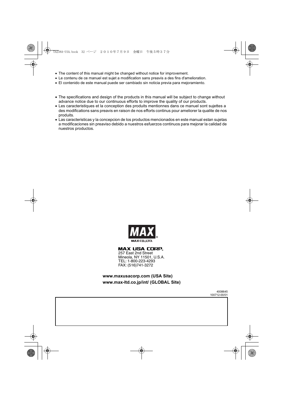 MAX TA238A/18-6 User Manual | Page 32 / 32