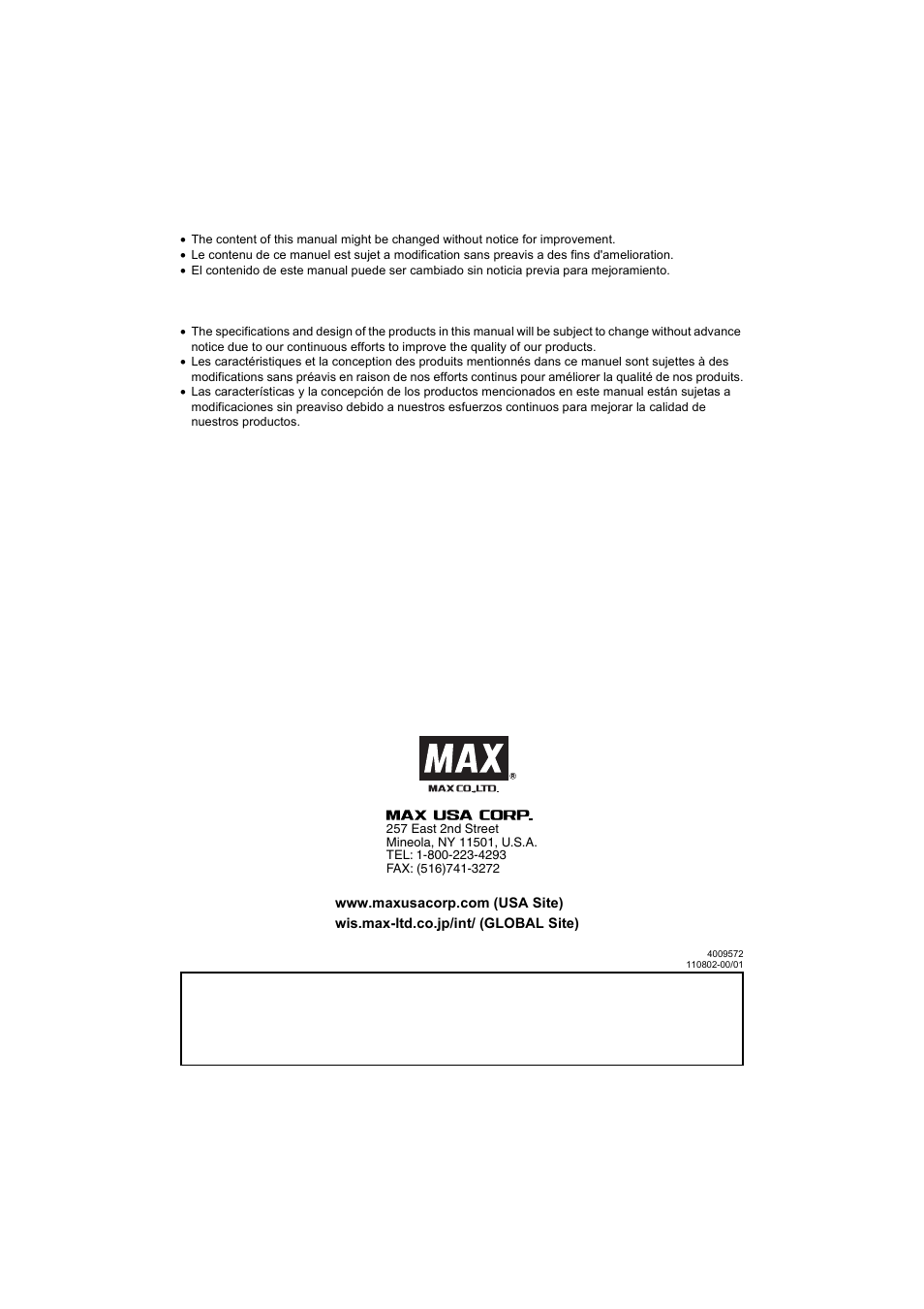 MAX CN445R2 User Manual | Page 40 / 40