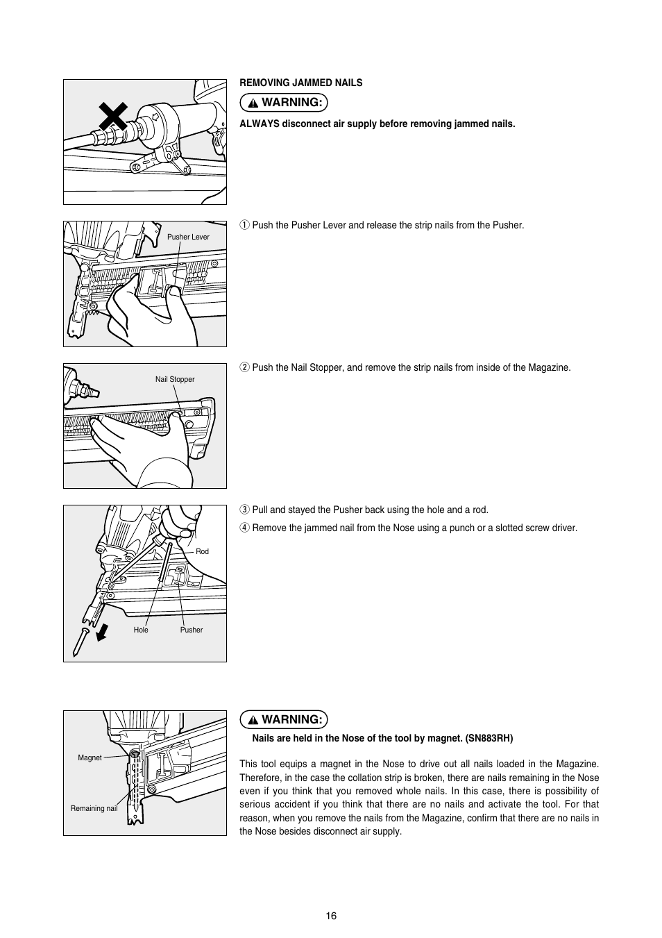 Warning | MAX SN883CH/34 User Manual | Page 16 / 18