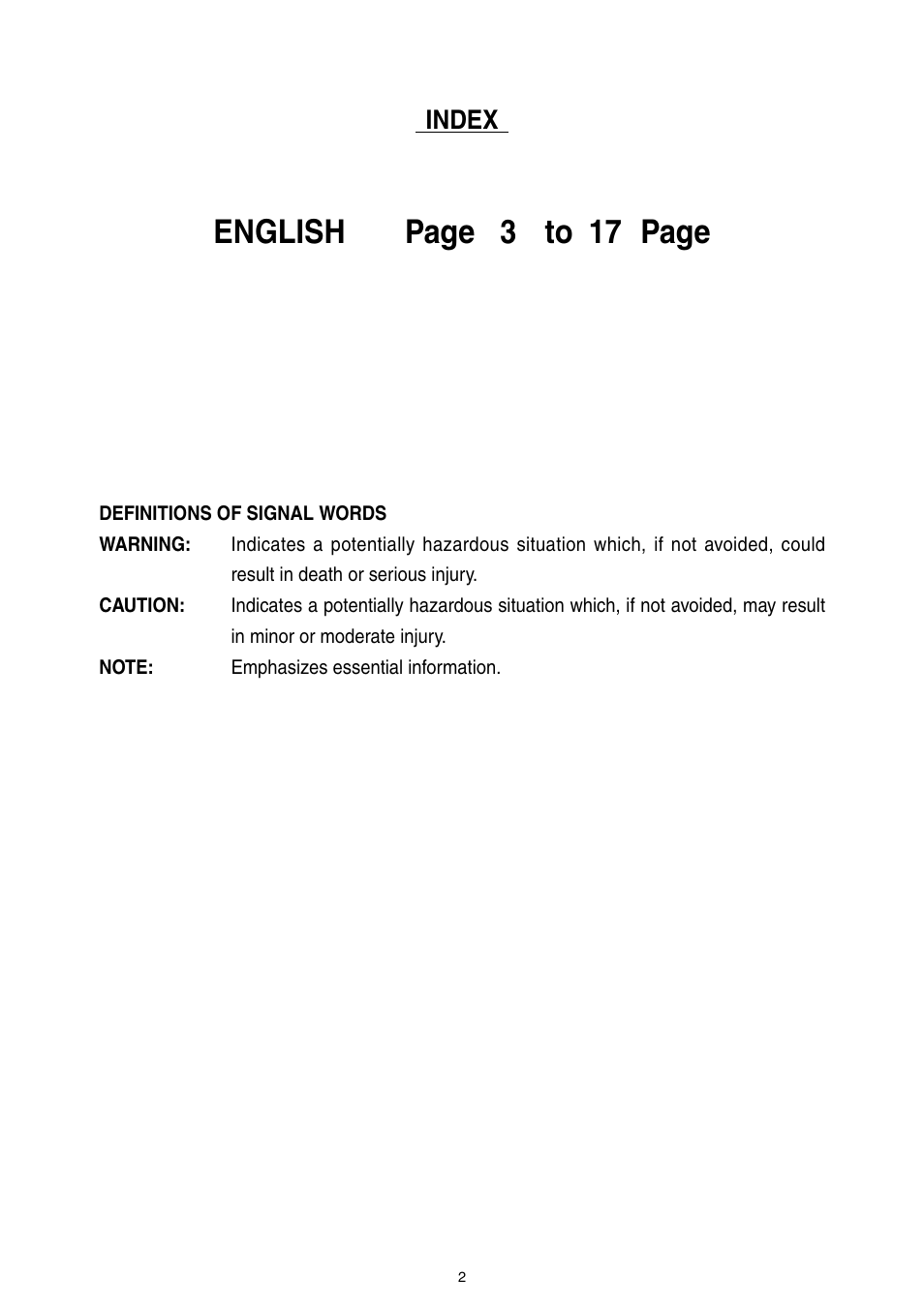 English page 3 to 17 page, Index | MAX SN883CH/34 User Manual | Page 2 / 18